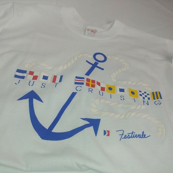 New Vintage Carnival Cruise Men's M T Shirt Single Stitch Just Cruising Nautical - Picture 3 of 6